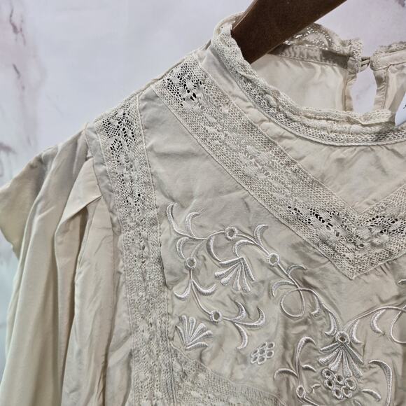 & Other Stories Shirt Womens 2 XS Beige Peasant Blouse Paris Renaissance - Picture 2 of 13